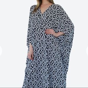Meet Me in Miami Black White Diamonds Palm Springs Caftan Dress Maxi Kimono